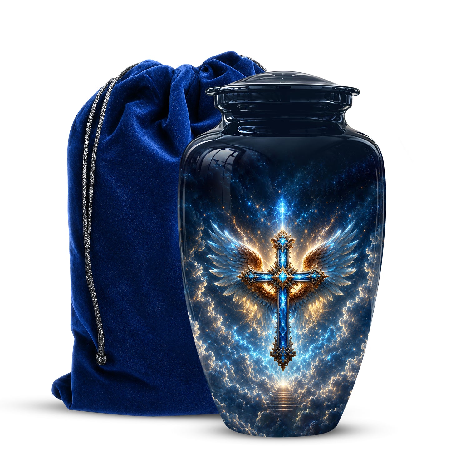 Celestial Jesus Cross Urn - Artistic Handcrafted Urns For Men & Women