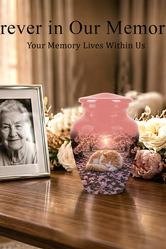 Orange Sleeping Cat - A Peaceful Resting Tribute Urns For Pet Ashes