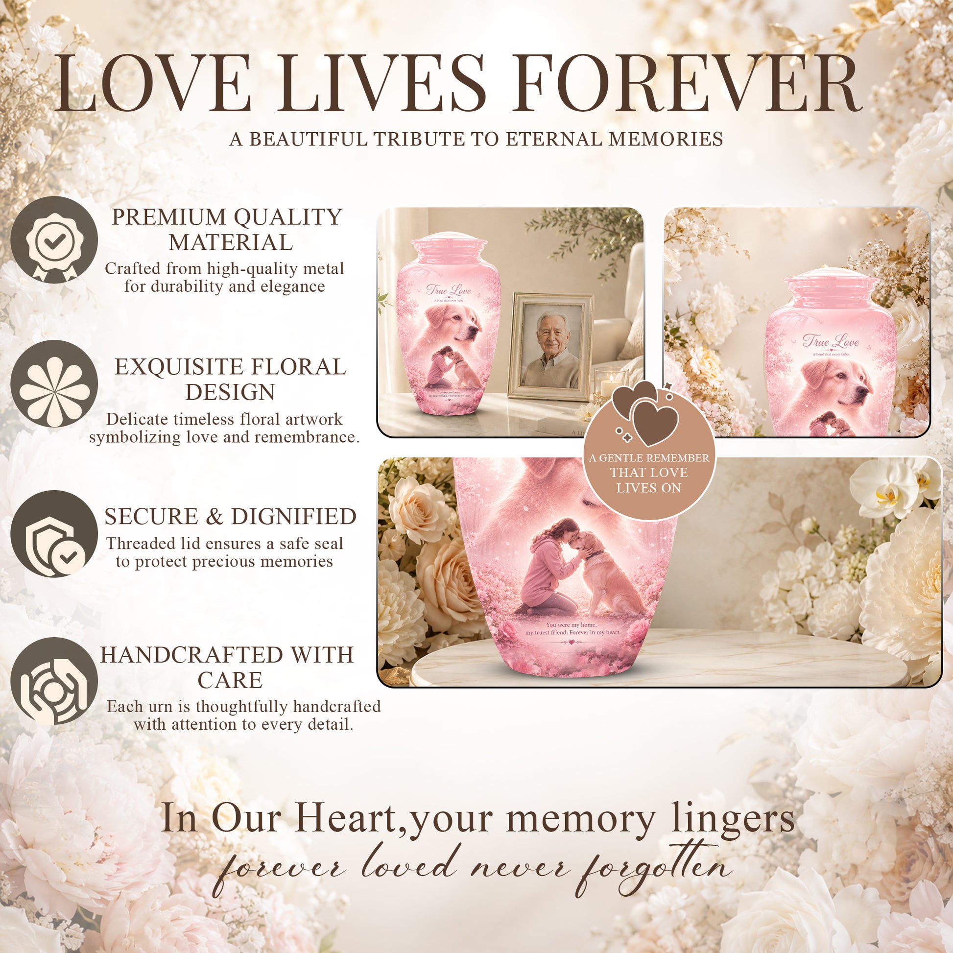 Pink Pet Dog Memorial Urn – Dog Burial Urn for Pets Ashes