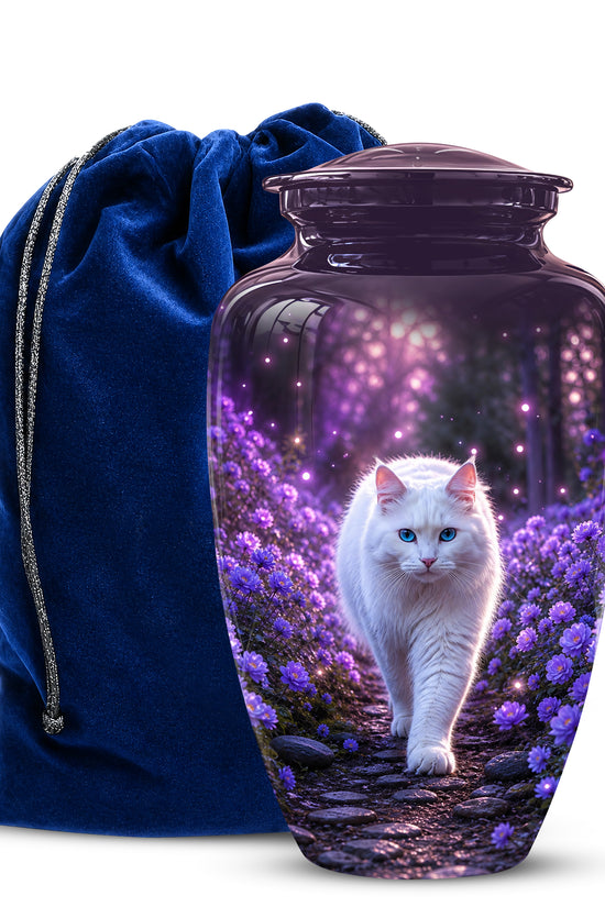 White Cat Cremation Urn - Personalized Burial Urns For Pet Ashes