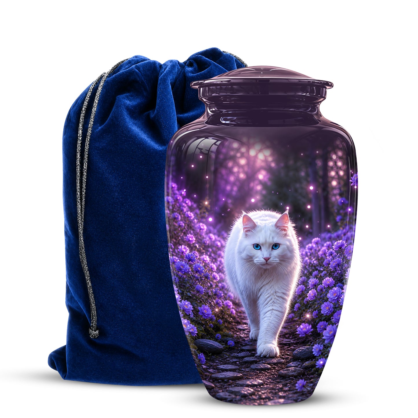 White Cat Cremation Urn - Personalized Burial Urns For Pet Ashes