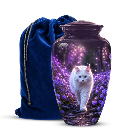 White Cat Cremation Urn - Personalized Burial Urns For Pet Ashes
