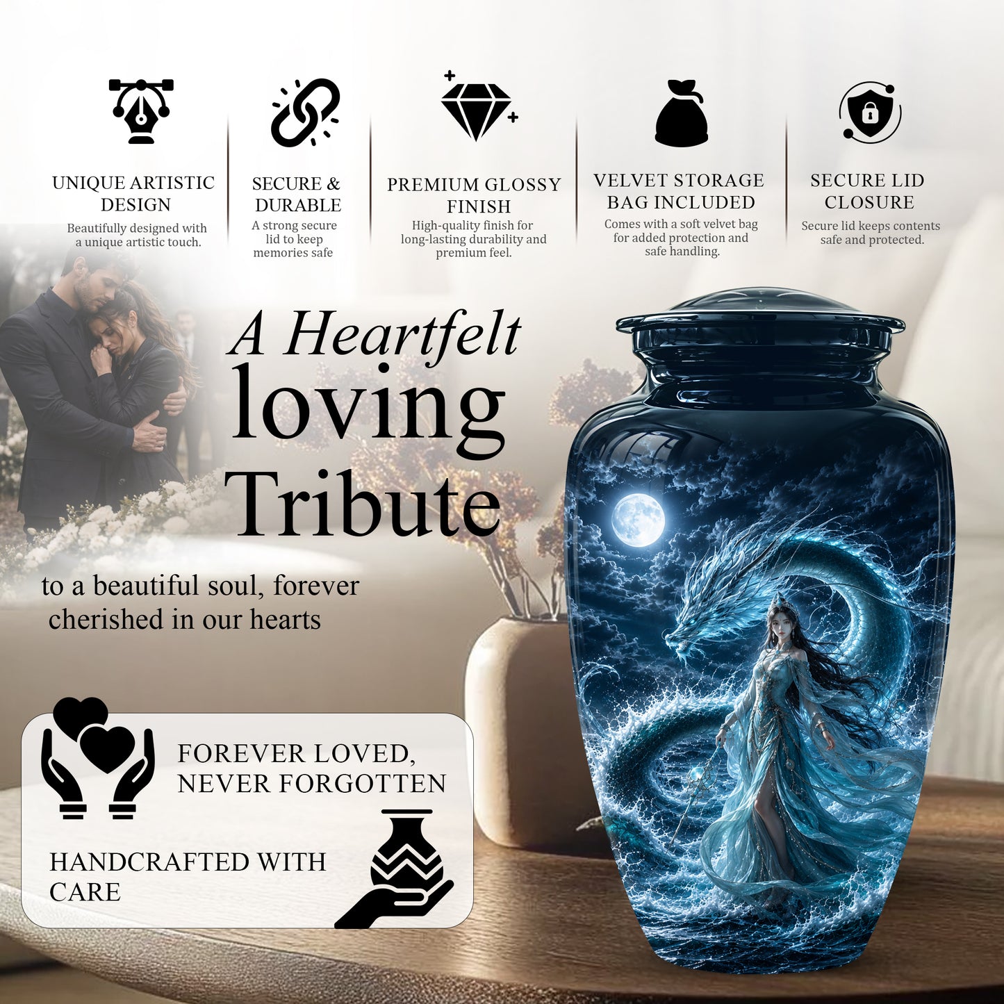 Celestial Dragon & Goddess Cremation Urn - Custom Handmade Adult Urns