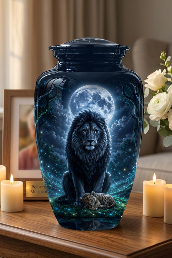 Lion And Moon Memorial Urn - Lion Adult Male Funeral Urns For Ashes