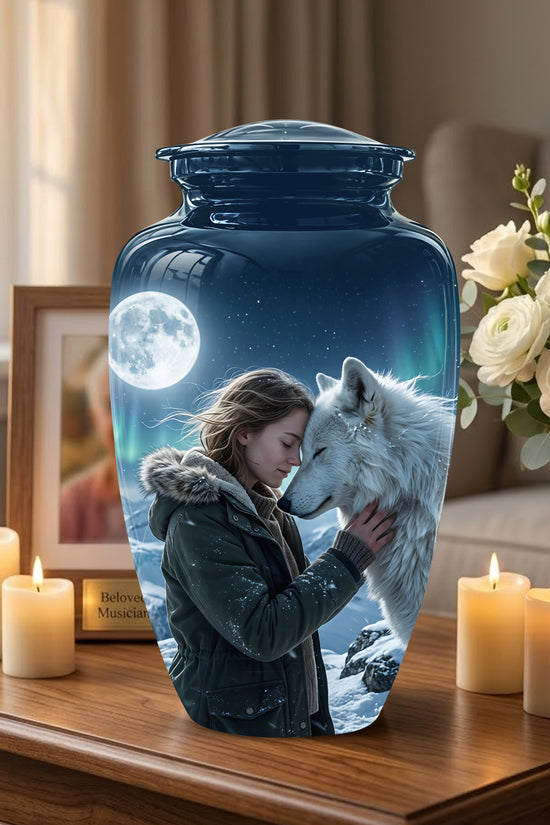 White Wolf Memorial Urn for Ashes - Custom Engraved Urns For Human