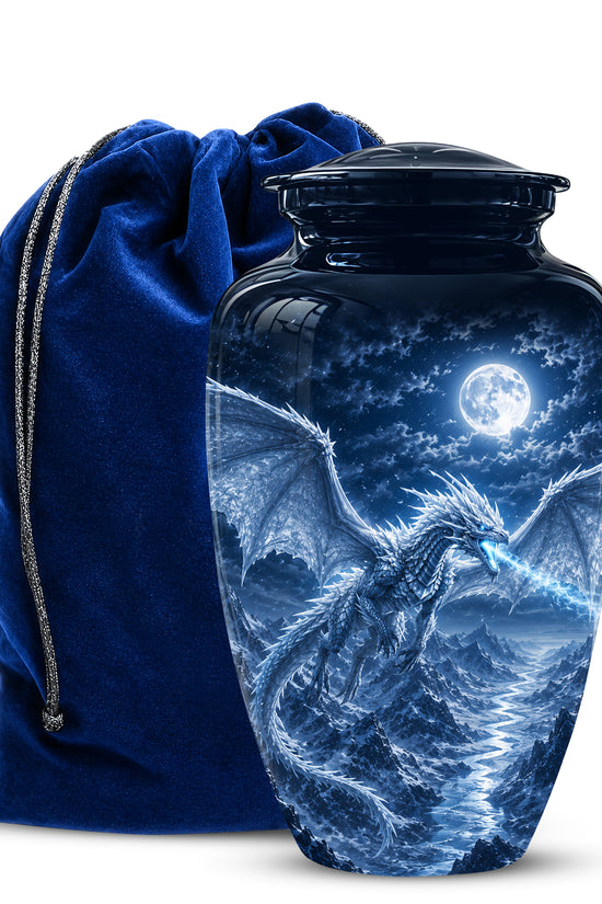 White Dragon Cremation Urn - Majestic Classic Dragon Urns For Human Ashes