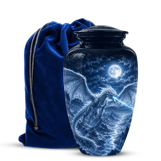 White Dragon Cremation Urn - Majestic Classic Dragon Urns For Human Ashes