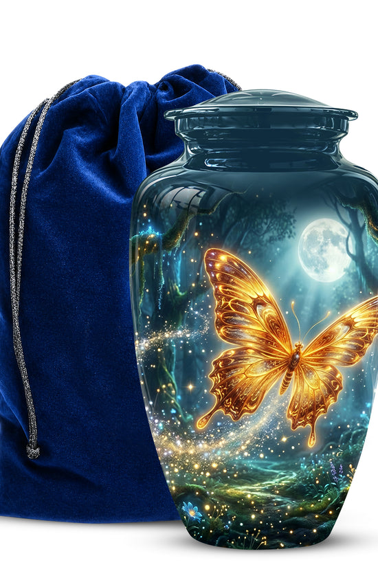 Glowing Yellow Butterfly Themed Urn - Moonlight Memorial Urns For Ashes