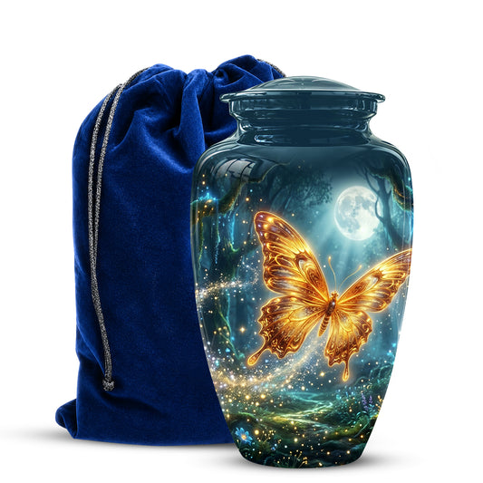 Glowing Yellow Butterfly Themed Urn - Moonlight Memorial Urns For Ashes