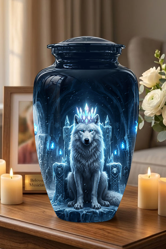 Ice Throne Wolf King Urn for Ashes | Personalized Urn Memorial