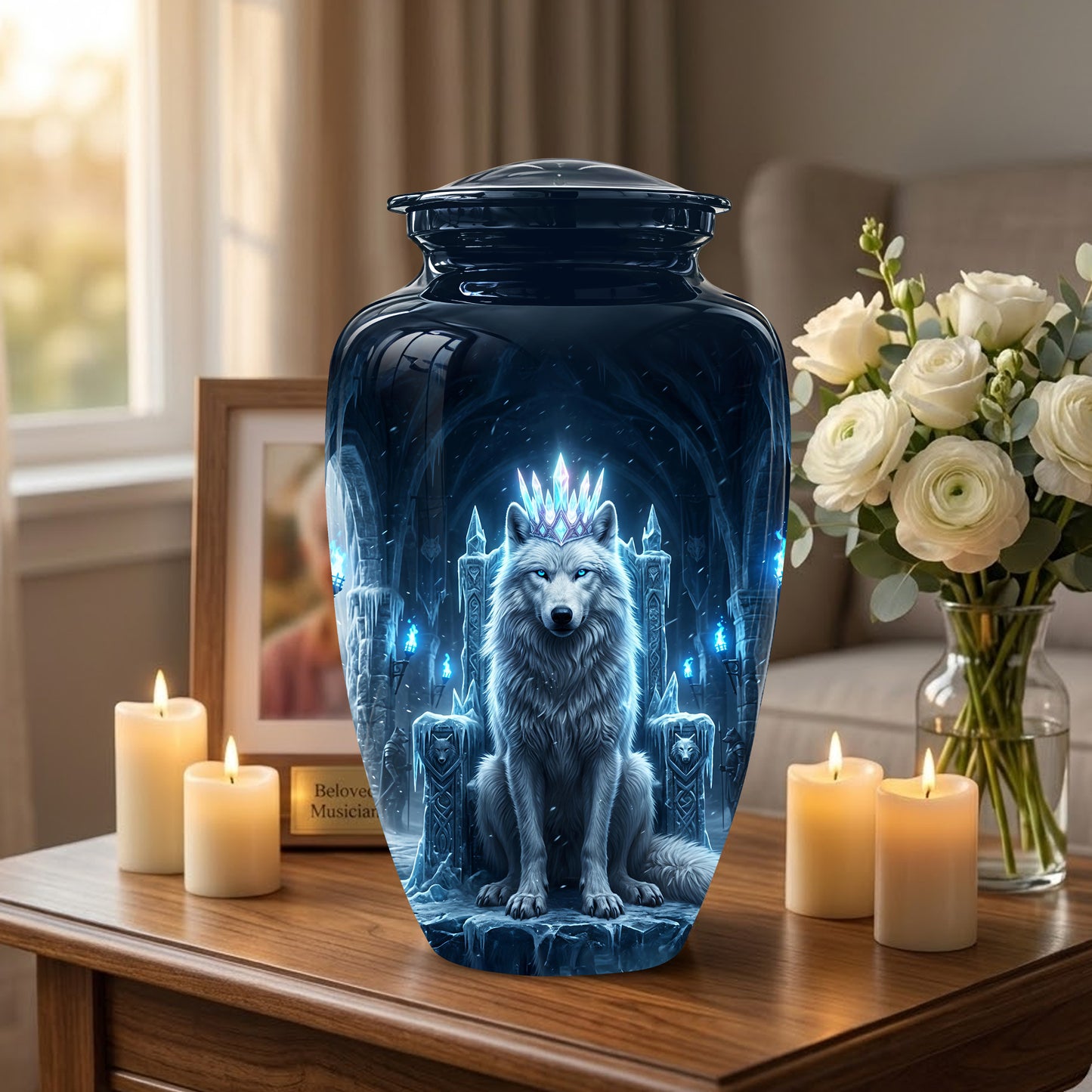 Ice Throne Wolf King Urn for Ashes | Personalized Urn Memorial