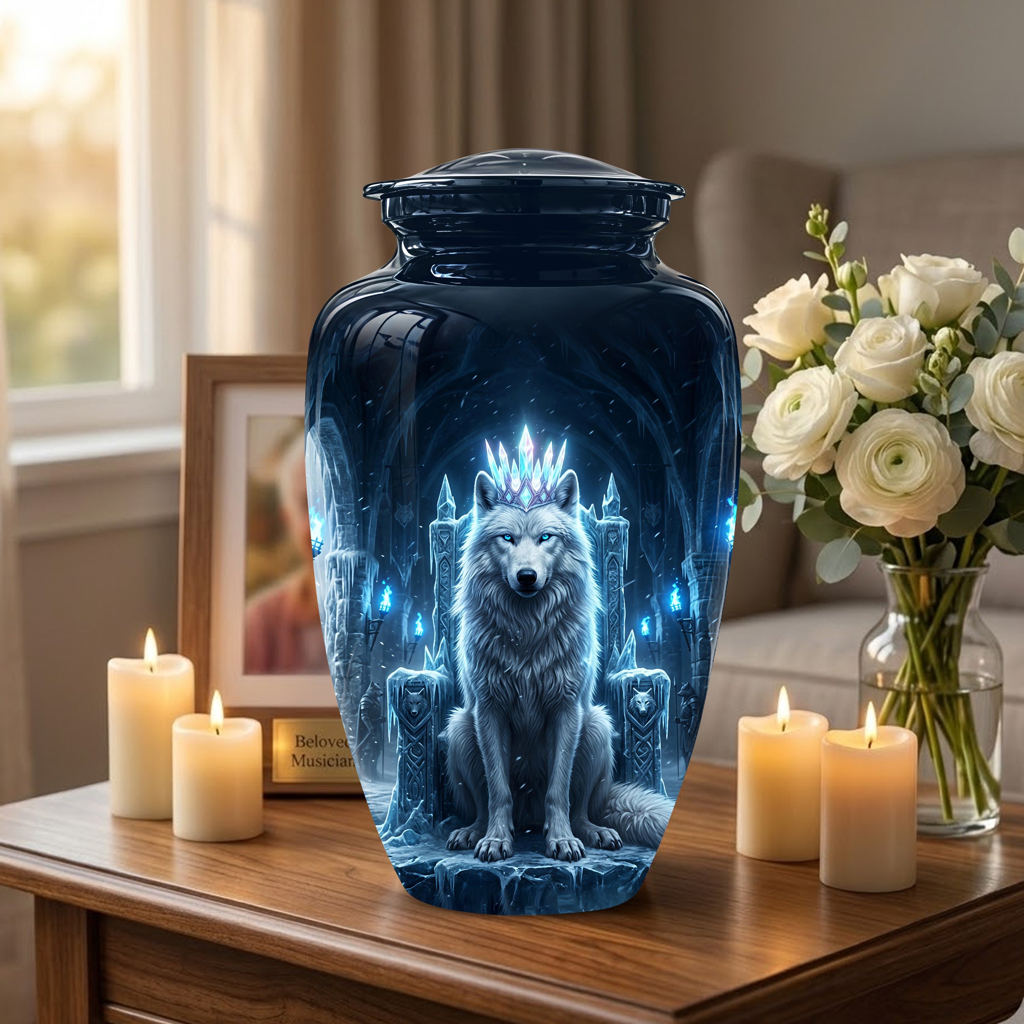 Ice Throne Wolf King Urn for Ashes | Personalized Urn Memorial