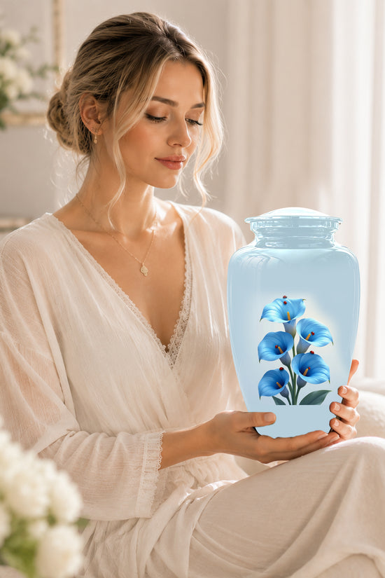 Personalized Blue Orchid Cremation Urn - Beautiful Urns For Women Ashes