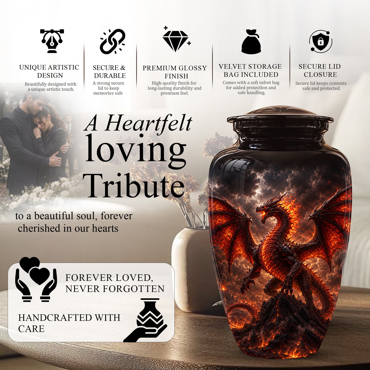 Dragon Fire Cremation Urn - Mythical Dragon Urn For Men & Women Ashes