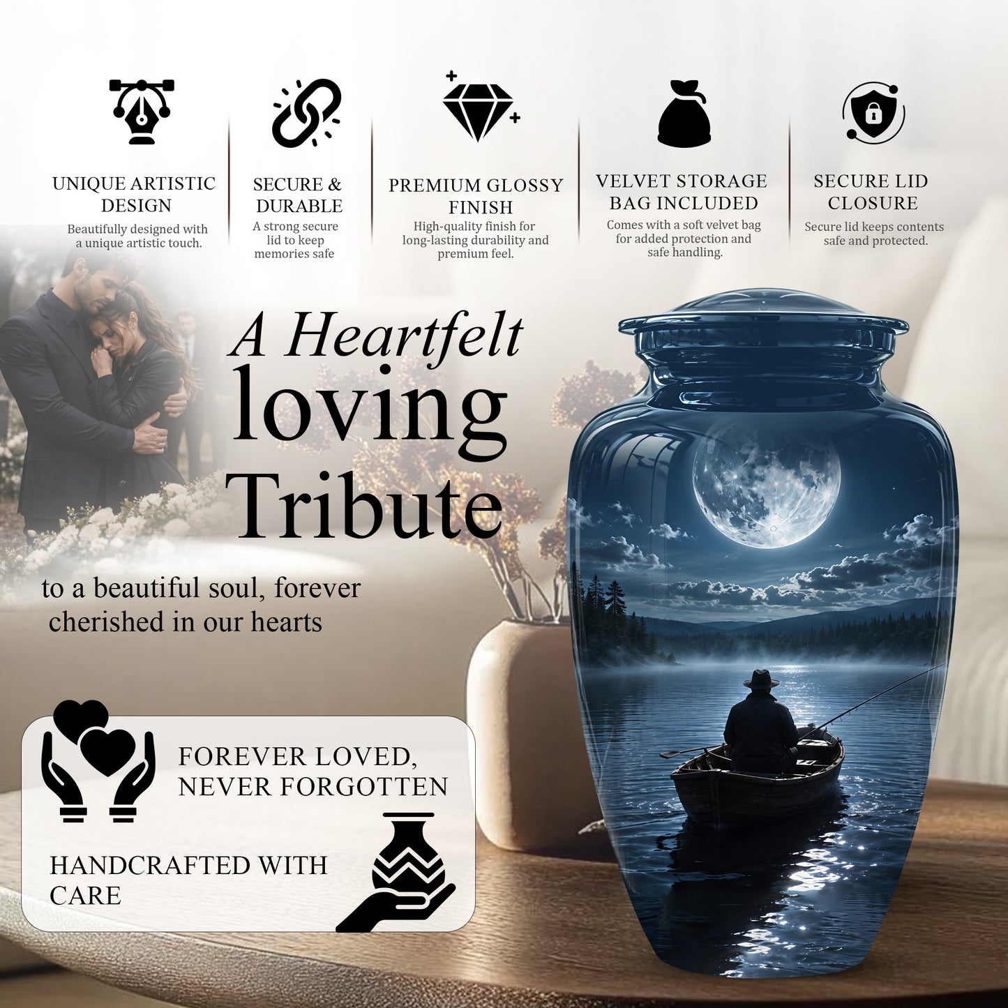 Fishing Memorial Urn - Affordable Night Fishing Themed Urns For Ashes