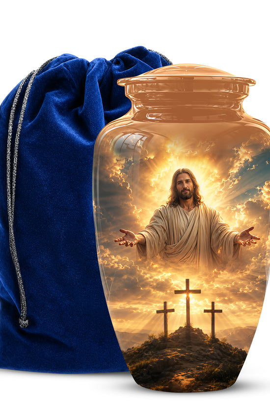 Christian Cross Themed Urn - Sunset Jesus Urns For Spiritual Human Ashes
