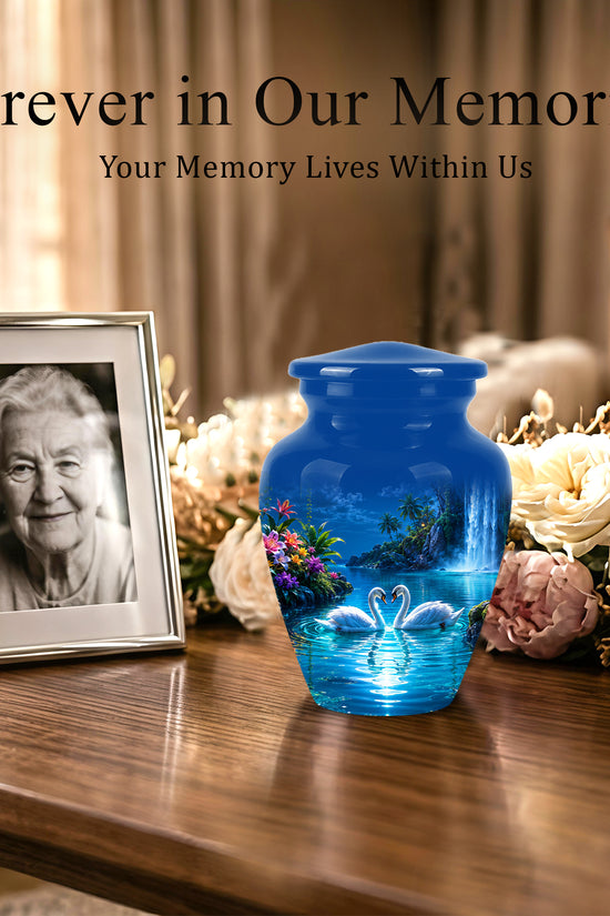 White Couple Swan Urn - Beautiful Memorial Keep Urns For Loved Ones