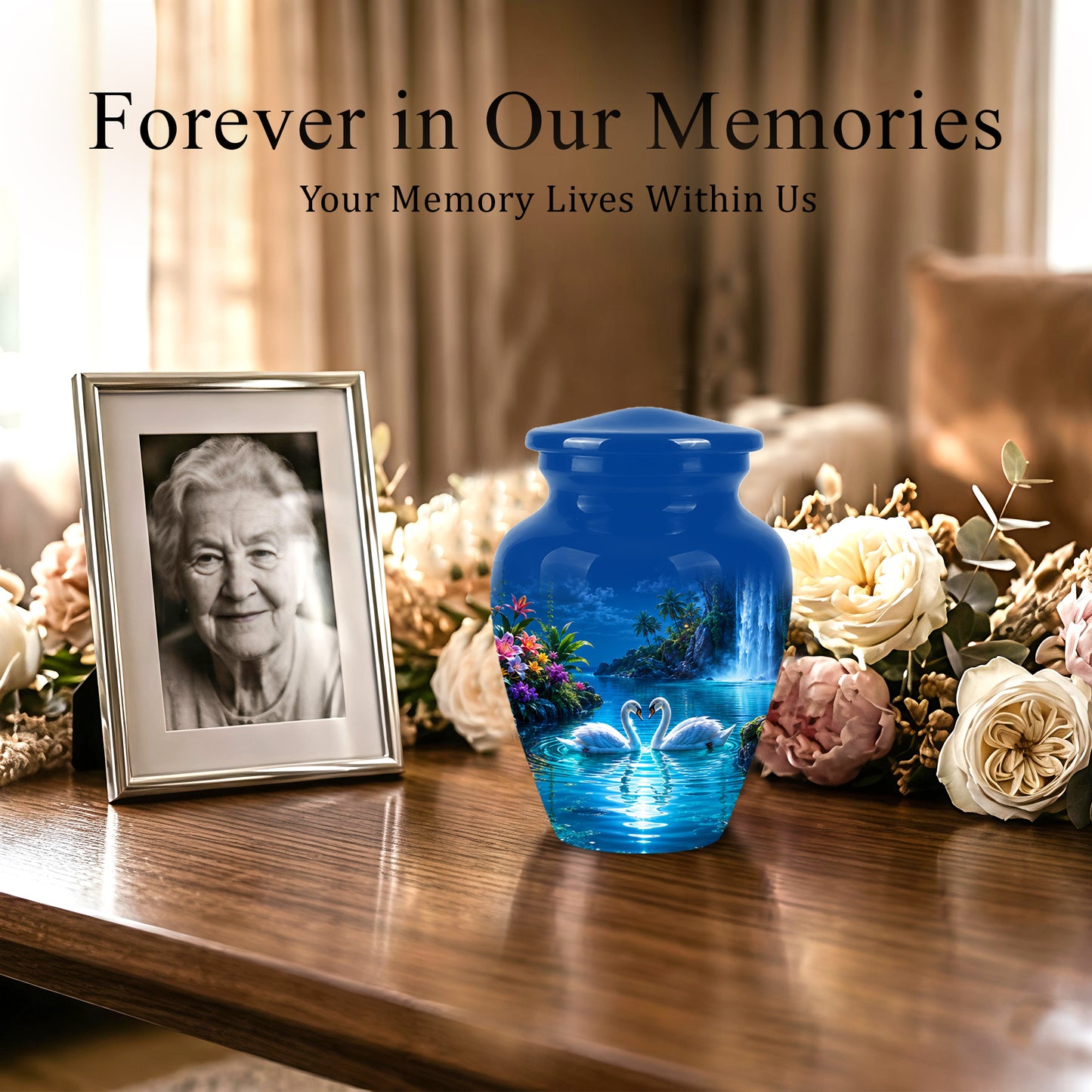 White Couple Swan Urn - Beautiful Memorial Keep Urns For Loved Ones