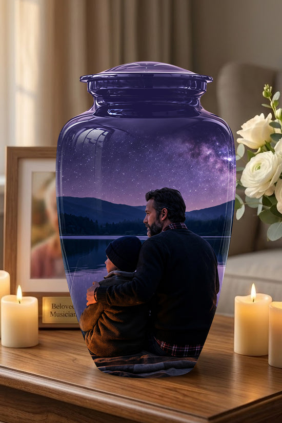 Father & Son Love Cremation Urn - Mountain Night Scenic Urns For Dad
