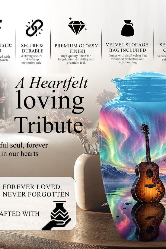 Guitar Aurora Borealis Urn - Classic Memorial Urns For Music Lovers