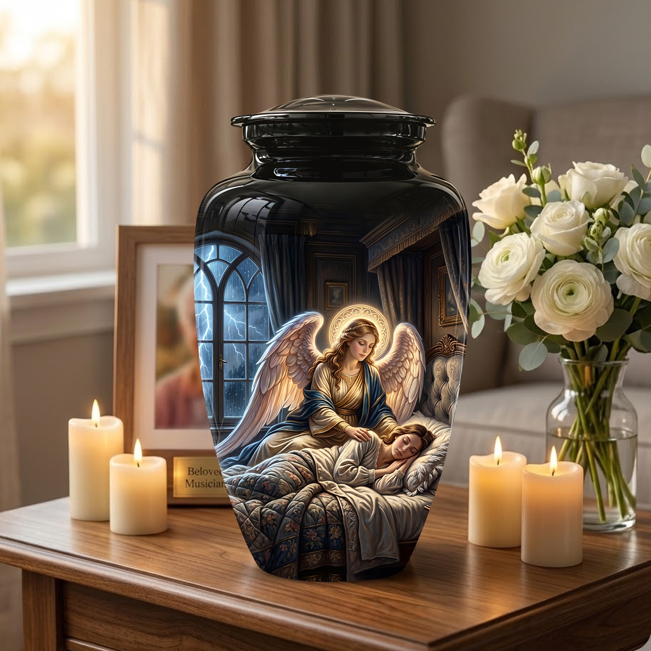 Angel Mom Cremation Urn - Black Memorial Urns For Mother Ashes