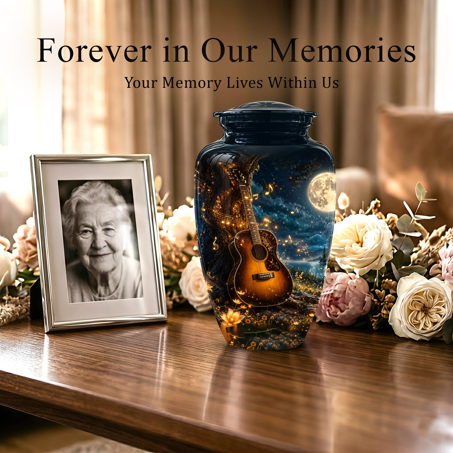 Artistic Guitar Cremation Urn - Starry Night Keep Urn For Music Lovers