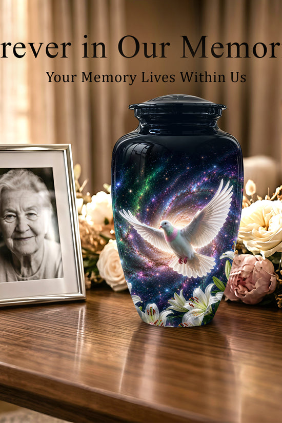White Flying Dove Cremation Urn - Personalized Black Memorial Urns