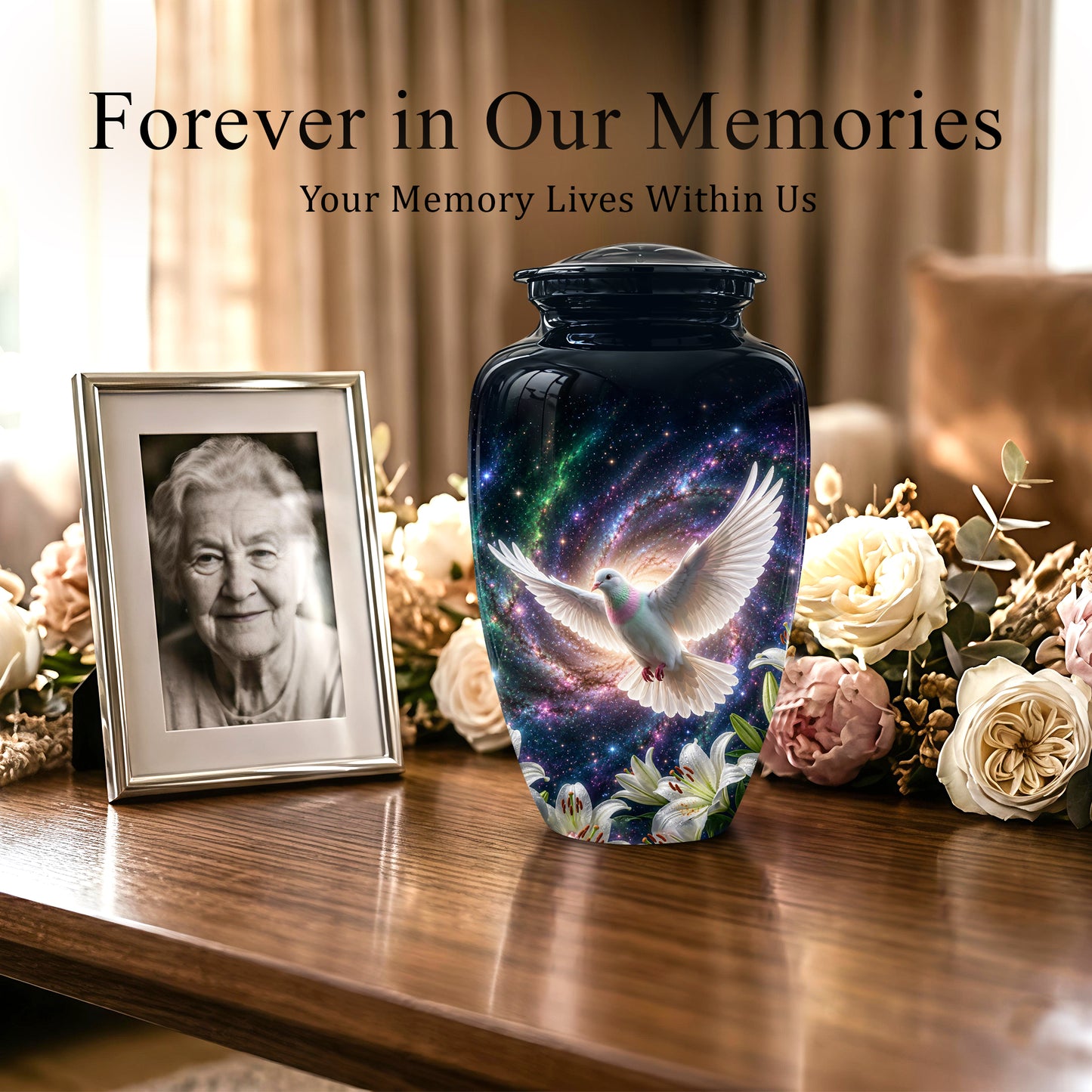 White Flying Dove Cremation Urn - Personalized Black Memorial Urns