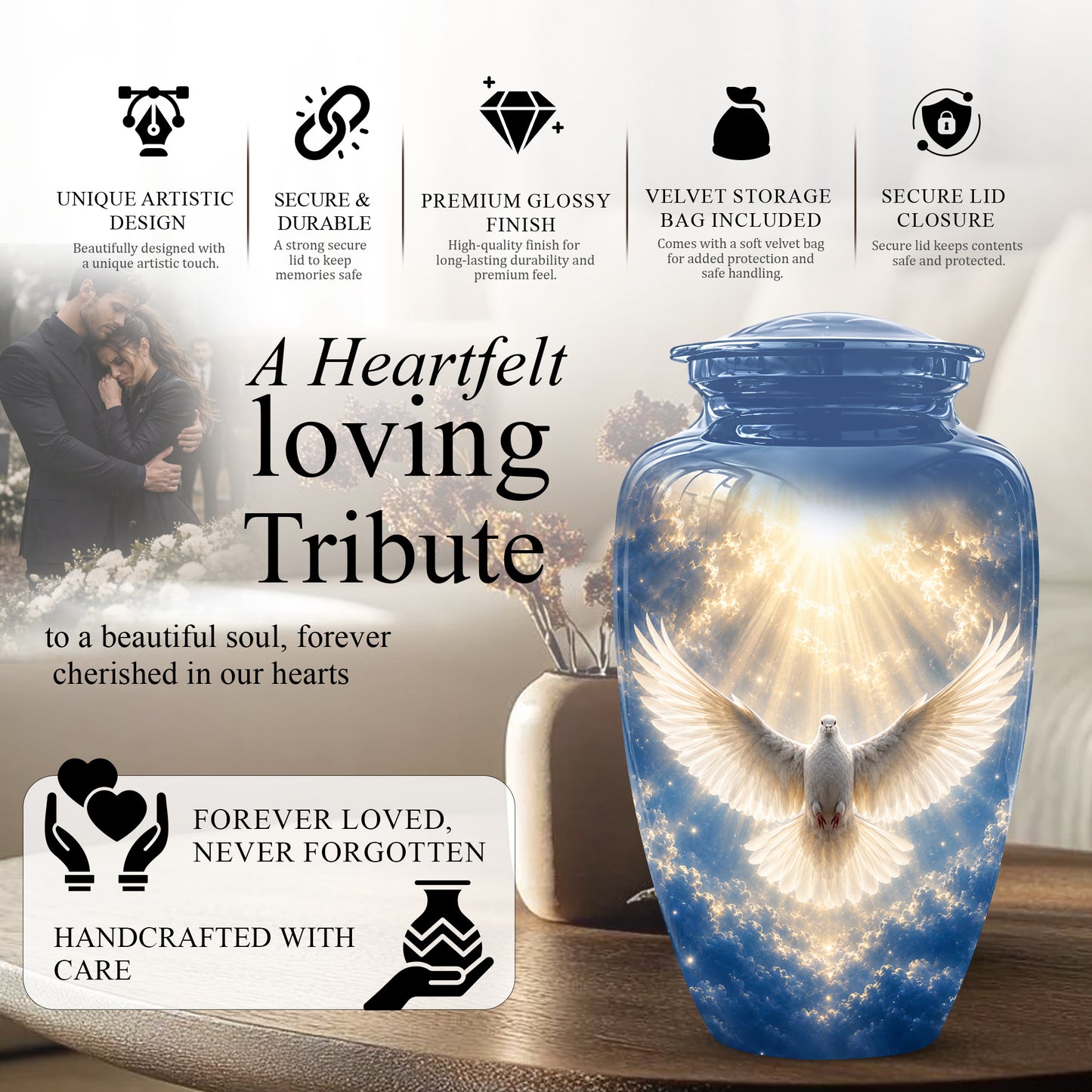 White Dove Cremation Urn - Beautifully Handcrafted Urns For Ashes