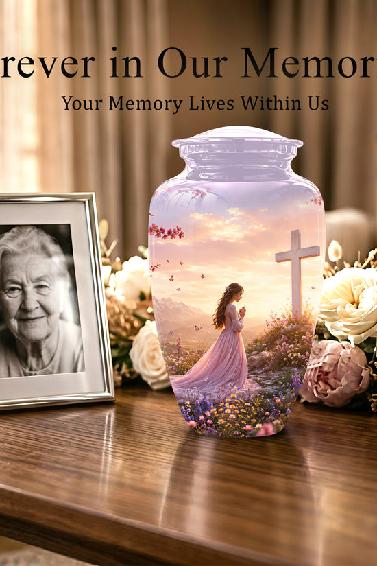 Peaceful Cross Cremation – Personalized Sunset Tribute Urns for Ashes
