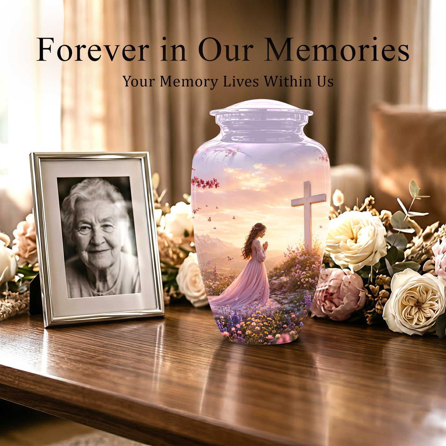 Peaceful Cross Cremation – Personalized Sunset Tribute Urns for Ashes