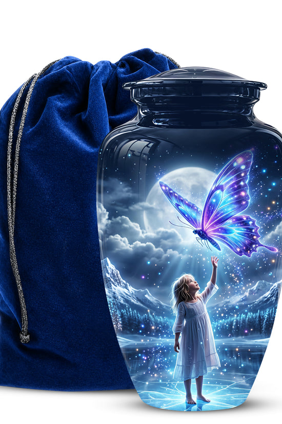 Colorful Butterfly With Girl Child - Beautiful Funeral Urns For Ashes