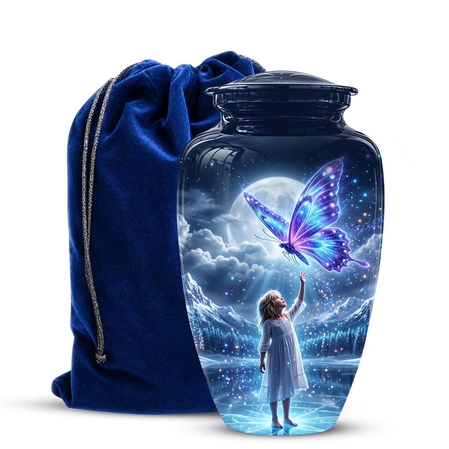 Colorful Butterfly With Girl Child - Beautiful Funeral Urns For Ashes