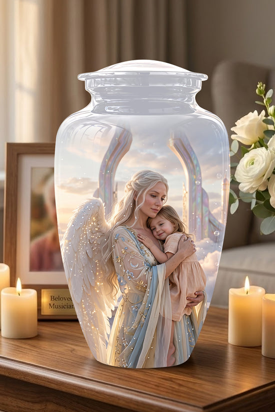Angel Mother With Child Memorial Urn - Artistic Cremation Urns For Mom