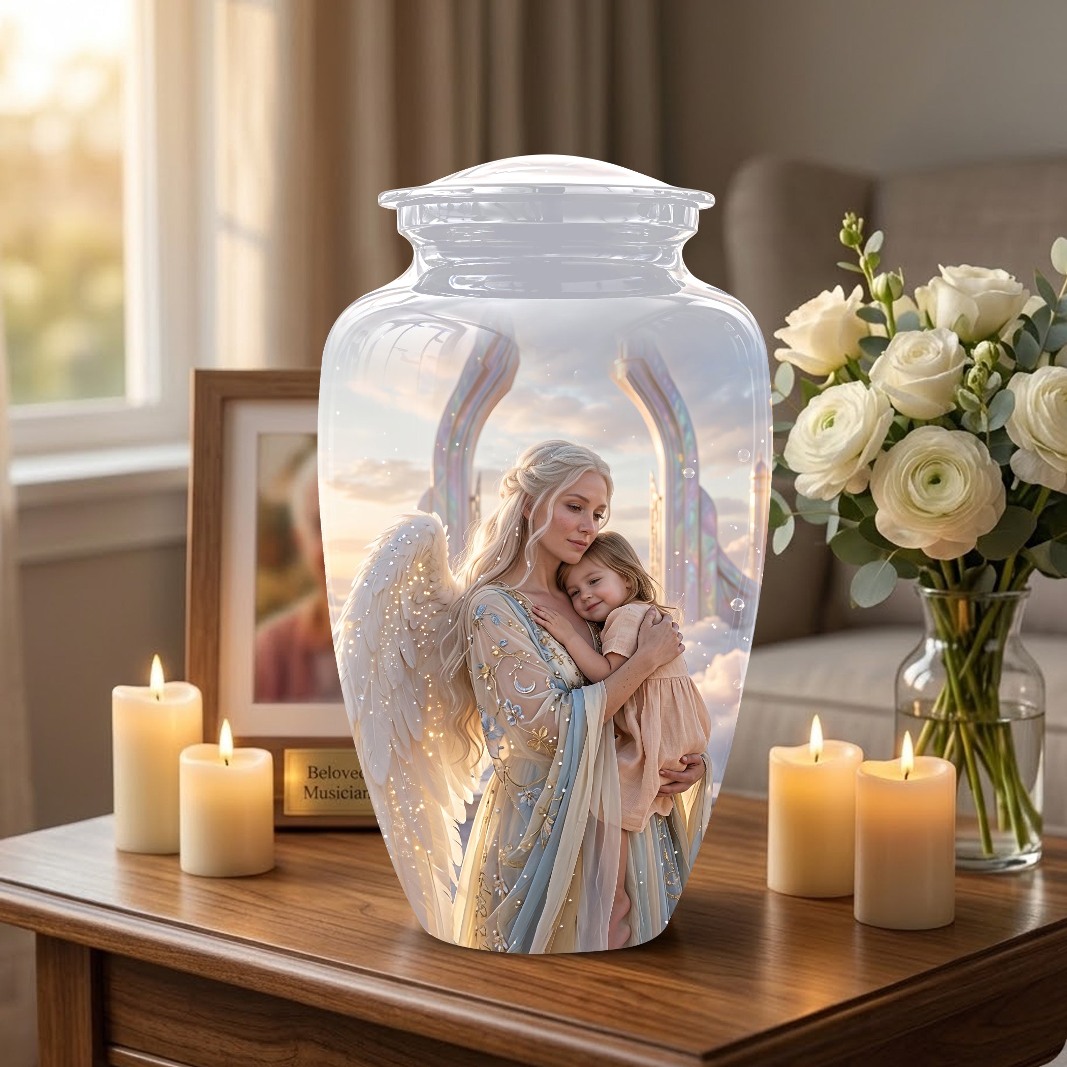 Angel Mother With Child Memorial Urn - Artistic Cremation Urns For Mom