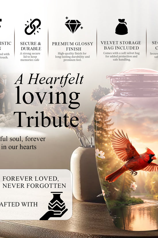 Red Flying Cardinal Bird - Personalized Memorial Urn For Human Ashes