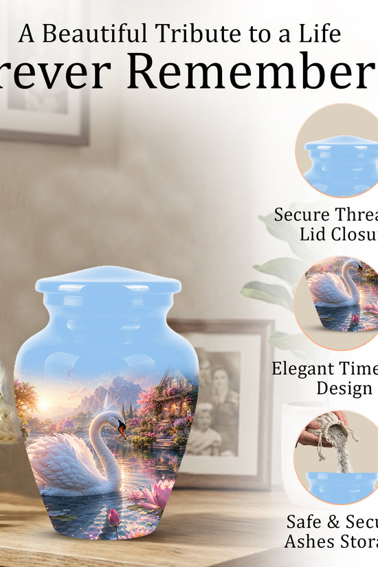 White Swan Themed Urn - Beautiful Custom Memorial Urns For Men & Women
