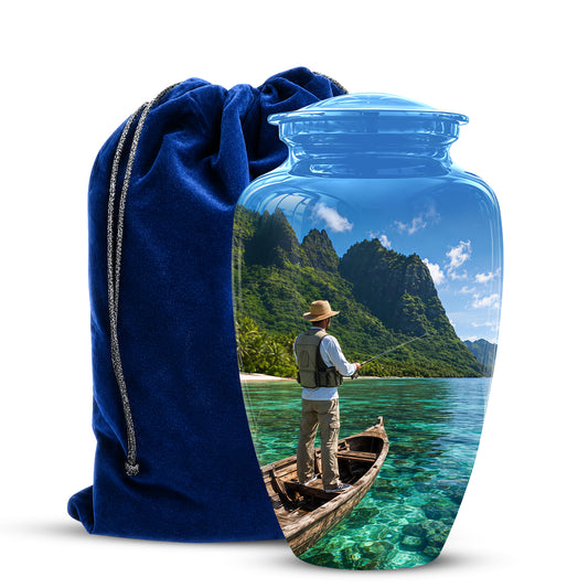 Father Fishing Cremation Urn - Majestic Memorial Urns For Human Ashes