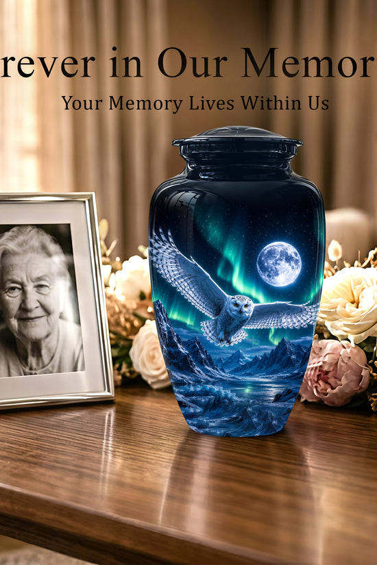Flying Owl Adult Memorial Urn - Artistic Handcrafted Burial Urns For Ashes