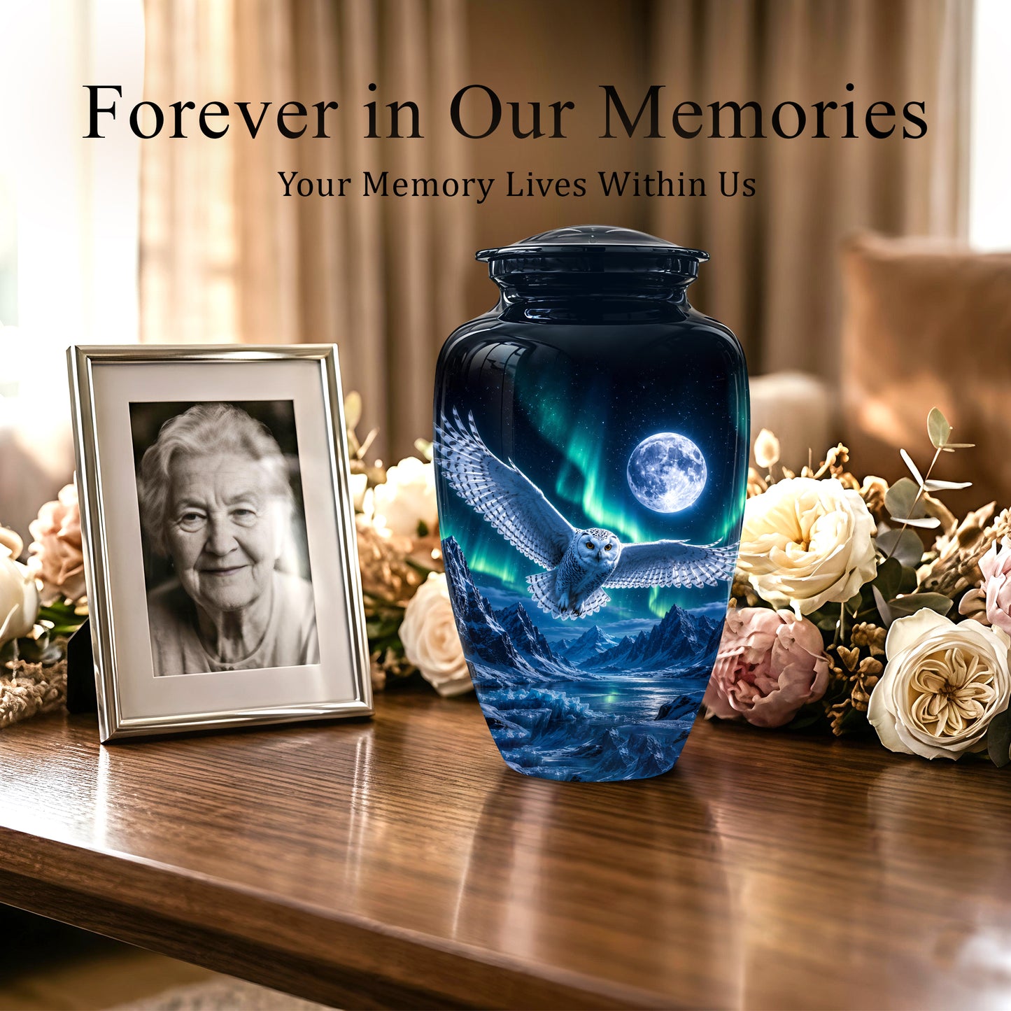 Flying Owl Adult Memorial Urn - Artistic Handcrafted Burial Urns For Ashes