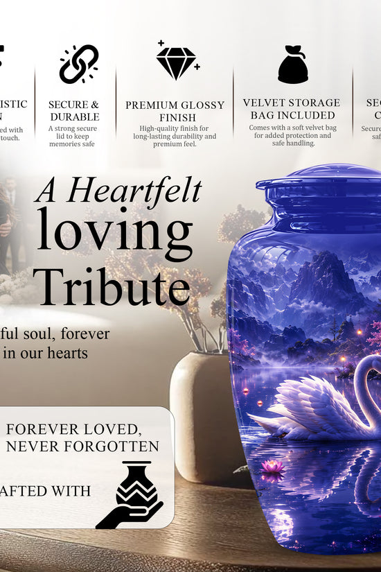 White Swan Cremation Urn - Night Landscape Funeral Urns For Human Ashes