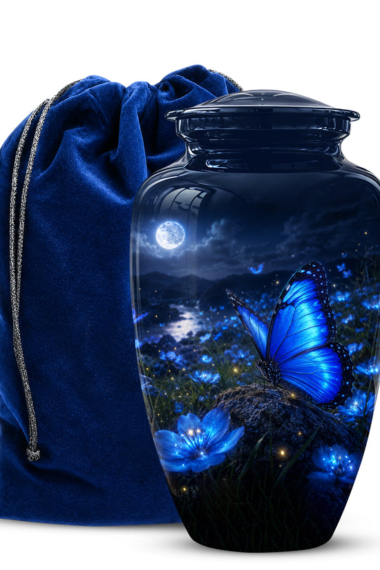 Personalized Blue Butterfly Cremation Urn - Handcrafted Urns For Women