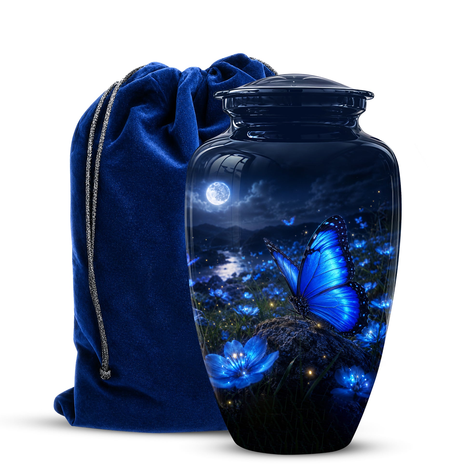 Personalized Blue Butterfly Cremation Urn - Handcrafted Urns For Women
