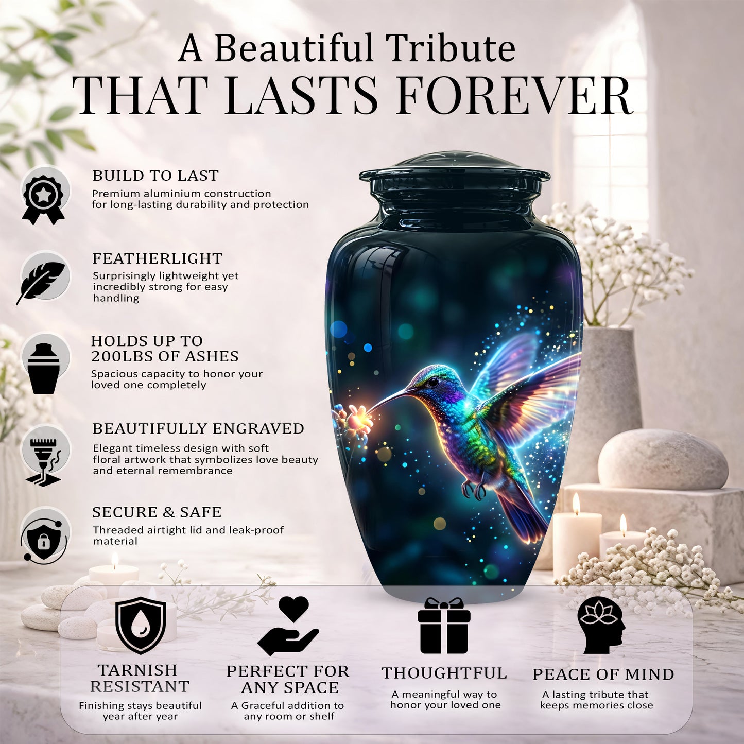 Celestial Colorful Hummingbird Cremation Urn - Majestic Funeral Urns