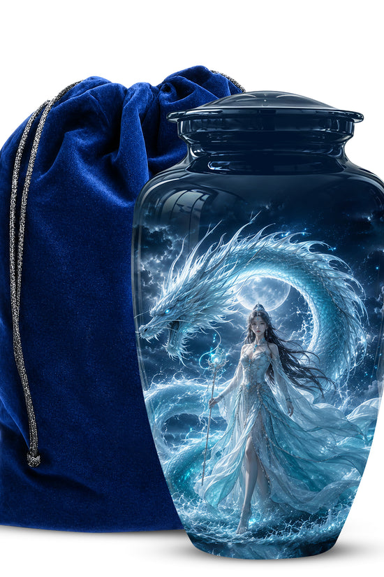 Dragon And Moon Goddess Fantasy Urn - Artistic Memorial Urns For Ashes