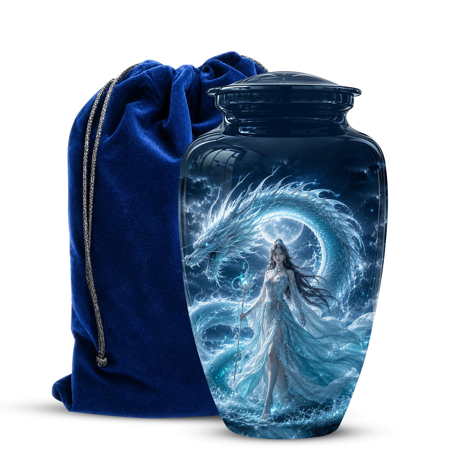 Dragon And Moon Goddess Fantasy Urn - Artistic Memorial Urns For Ashes