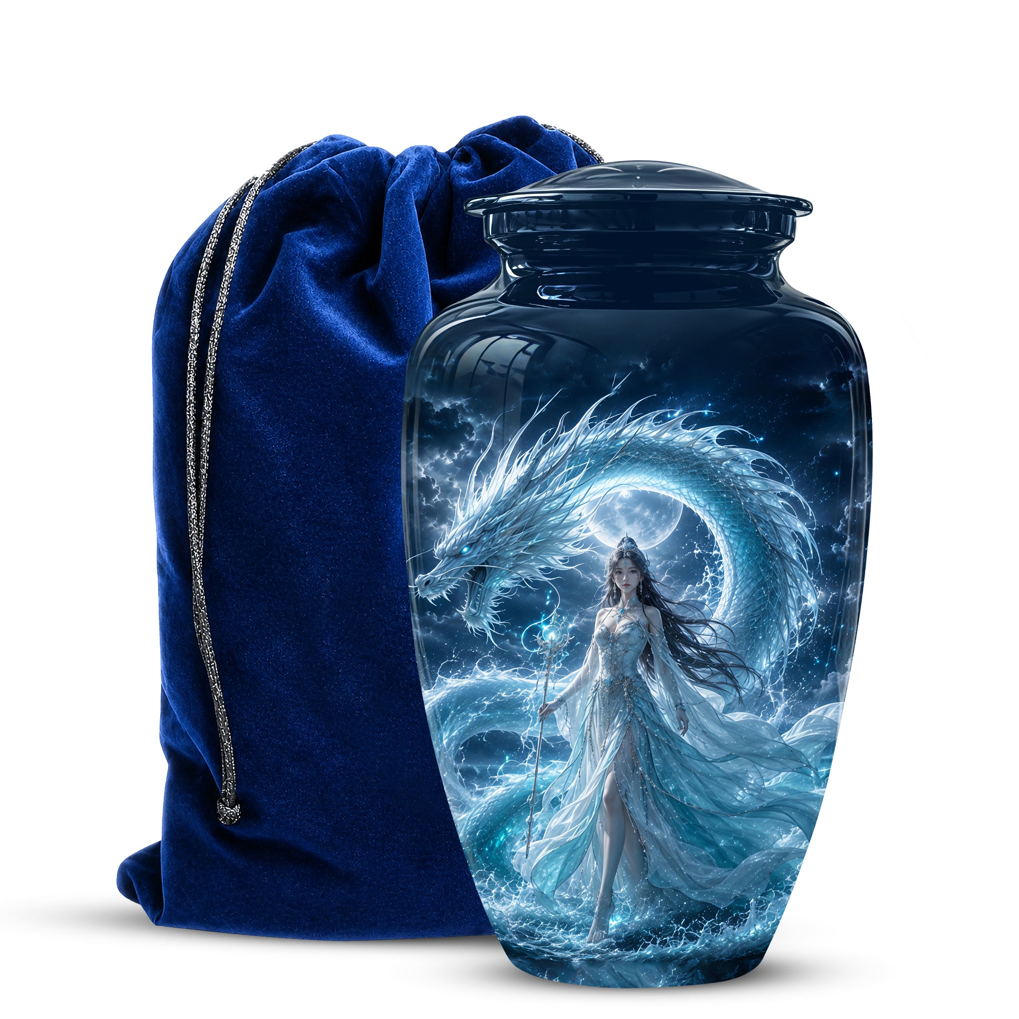Dragon And Moon Goddess Fantasy Urn - Artistic Memorial Urns For Ashes