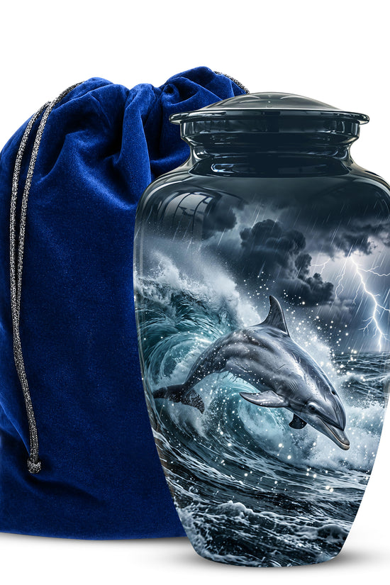 Black Dolphin In Storm Rain - Personalized Funeral Urns For Warriors