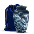 Black Dolphin In Storm Rain - Personalized Funeral Urns For Warriors