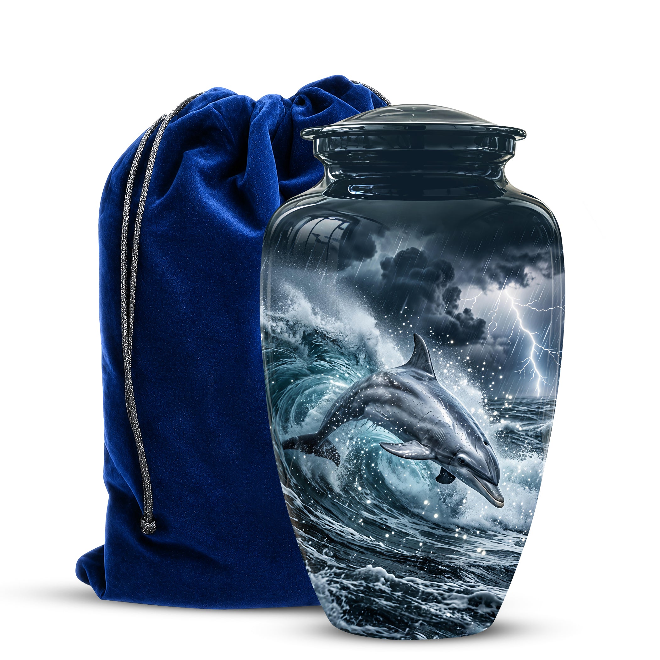 Black Dolphin In Storm Rain - Personalized Funeral Urns For Warriors